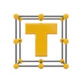 3d yellow letter t inside abstract geometric framework structure symbol isolated on white background Royalty Free Stock Photo