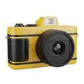Yellow 3D Retro Camera with Black Lens and Flash on a White Background vintage photography Royalty Free Stock Photo
