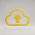 Yellow 3D Cloud Upload Icon on a Light Gray Background symbol technology Royalty Free Stock Photo