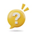 A3D Rendered Yellow Speech Bubble with a White Question Mark and Yellow Rays on a White Background Royalty Free Stock Photo