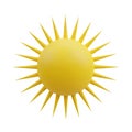 Bright Yellow 3D Sun Icon with Sharp Rays on a White Background Royalty Free Stock Photo