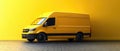 Yellow Delivery Van Against Yellow Wall Royalty Free Stock Photo