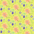 Bright yellow doodle floral summer pattern