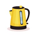 Bright yellow electric kettle. Vessel used for boiling liquids. Flat vector element for promo poster or banner of home Royalty Free Stock Photo
