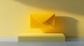 Bright yellow envelope floating on a yellow platform with shadow effects  AI generated Royalty Free Stock Photo