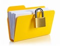Yellow File Folder Secured with a Golden Padlock on White Background security protection Royalty Free Stock Photo