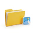 Bright yellow file folder and small picture icon isolated on white background Royalty Free Stock Photo