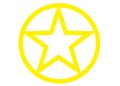 A bright yellow five pointed star in a circle representing the five elements