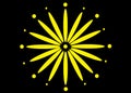 A bright yellow flower pattern spread with smaller round dots black backdrop