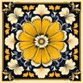 Baroque Realism: Floral And Leaf Tile Design On Black Background