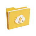 A bright yellow folder with a cloud upload icon symbolizing digital data storage and transfer isolated on white background Royalty Free Stock Photo
