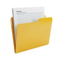 A bright yellow folder containing important documents and papers isolated on white background Royalty Free Stock Photo