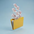 Yellow Folder Overflowing with Documents on a Blue Background file papers Royalty Free Stock Photo