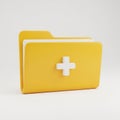 Bright Yellow Folder Icon with White Plus Symbol on White Background document file Royalty Free Stock Photo