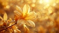 A bright yellow forsythia petals on a gold backdrop.