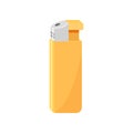 Bright yellow gas lighter. Item related to smoking theme. Small pocket device. Isolated flat vector icon