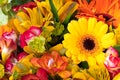 Bright yellow gerbera in a bouquet of flowers. Beautiful bouquet gift for the holiday.