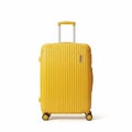 Bright Yellow Hardshell Rolling Suitcase with Silver Telescopic Handle on White Background Royalty Free Stock Photo