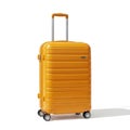 Bright Yellow Hardshell Rolling Suitcase with Telescopic Handle on White Background luggage Royalty Free Stock Photo
