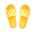 Bright yellow joyful flip-flops, casual summer wear.