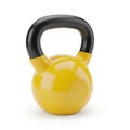Bright yellow kettlebell with black handle on a white background Royalty Free Stock Photo