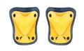 Bright yellow knee and elbow pads for various outdoor multi sport activities like biking, scootering, skateboarding.