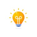 Bright yellow lamp icon, energy lightbulb logo, innovative solution infographics, electricity flat vector icon, creative idea