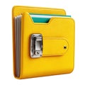 Bright yellow leather folder with metal clasp and stacked documents on white background file Royalty Free Stock Photo