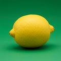 Bright yellow lemon with a textured, dimpled surface on a plain green background. The Royalty Free Stock Photo