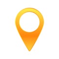 Bright yellow location pin with a circular hole in its center for maps and navigation apps