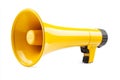 Bright yellow megaphone with black handle on transparent or white background Royalty Free Stock Photo