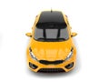 Bright yellow modern e-car - top front view Royalty Free Stock Photo