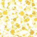 Bright Yellow Monochrome Tie-Dye Shibori Sunburst Circles on White Background Vector Seamless Pattern