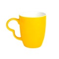 Bright yellow mug isolated on white background.