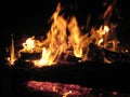 Campfire with red embers burning Royalty Free Stock Photo