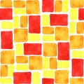 Bright yellow, orange, red seamless watercolor tile background.