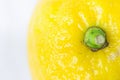 Bright Yellow Organic Lemon on White Background. Macro Visible Texture Imperfections on Peel. Royalty Free Stock Photo