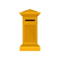 Bright yellow pillar postbox. Large metal public mailbox. Container for letters. Flat vector design