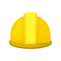 Yellow plastic helmet for construction worker. Personal protective equipment for builder. Solid headgear. Flat vector Royalty Free Stock Photo