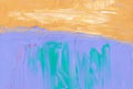 Bright yellow, purple, green and white background. Abstract landscape. Textured brush strokes on paper. Modern minimalist artwork