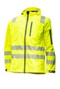 Bright yellow reflective jacket with multiple zippers, visible on a transparent background No shadows, well-lit from various Royalty Free Stock Photo