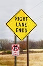 Right Lane Ends Warning Sign