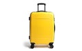 Bright yellow rolling suitcase isolated on white background Royalty Free Stock Photo