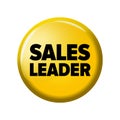 Bright yellow round button with word `Sales leader`