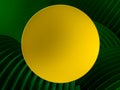 Bright yellow round frame or banner over green wavy background. Place your text or advertisemnt on copy space. Perfect Royalty Free Stock Photo