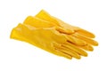 Bright yellow rubber gloves for household cleaning on a white background Royalty Free Stock Photo