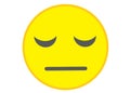 A bright yellow smiley emoticon face with sad disappointed expression white backdrop