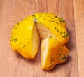 Bright yellow squash.Green spots on fruits.