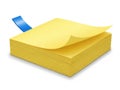 Bright yellow sticky notes with blue tab for memorandums Royalty Free Stock Photo