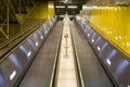 Bright Yellow Subway Metal Escalator Long Tall Architecture Interior Underground City Urban Diagonal Perpsective